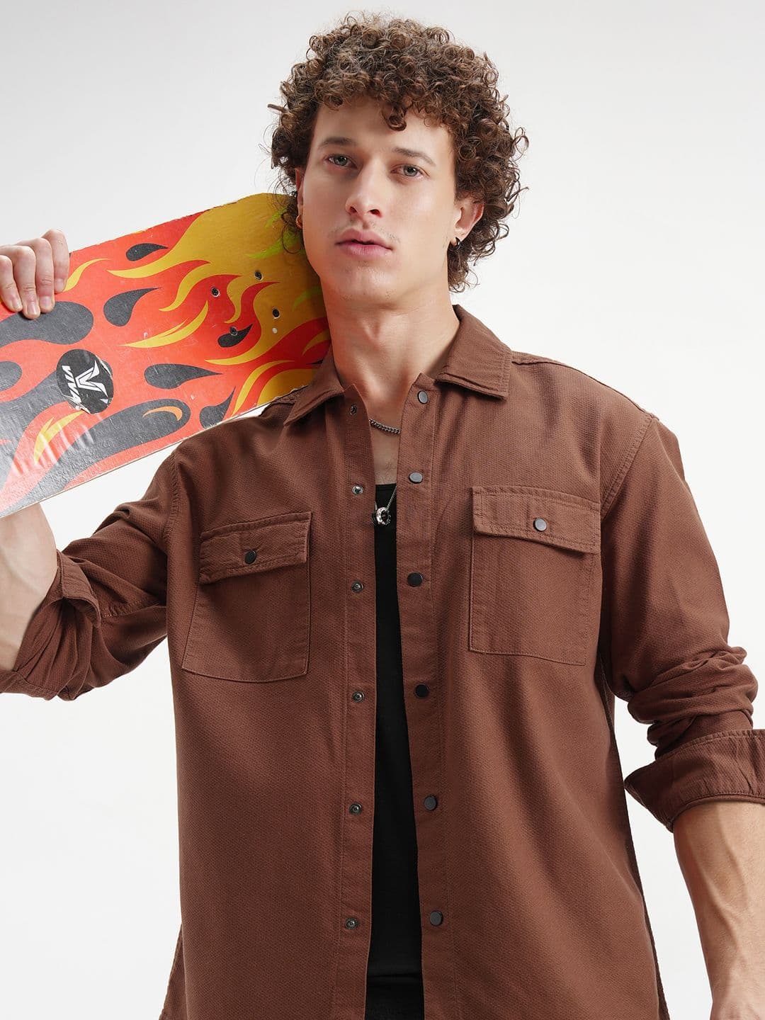 HIGHLANDER Dobby Textured Spread Collar Relaxed Fit Cotton Shirt - view 1