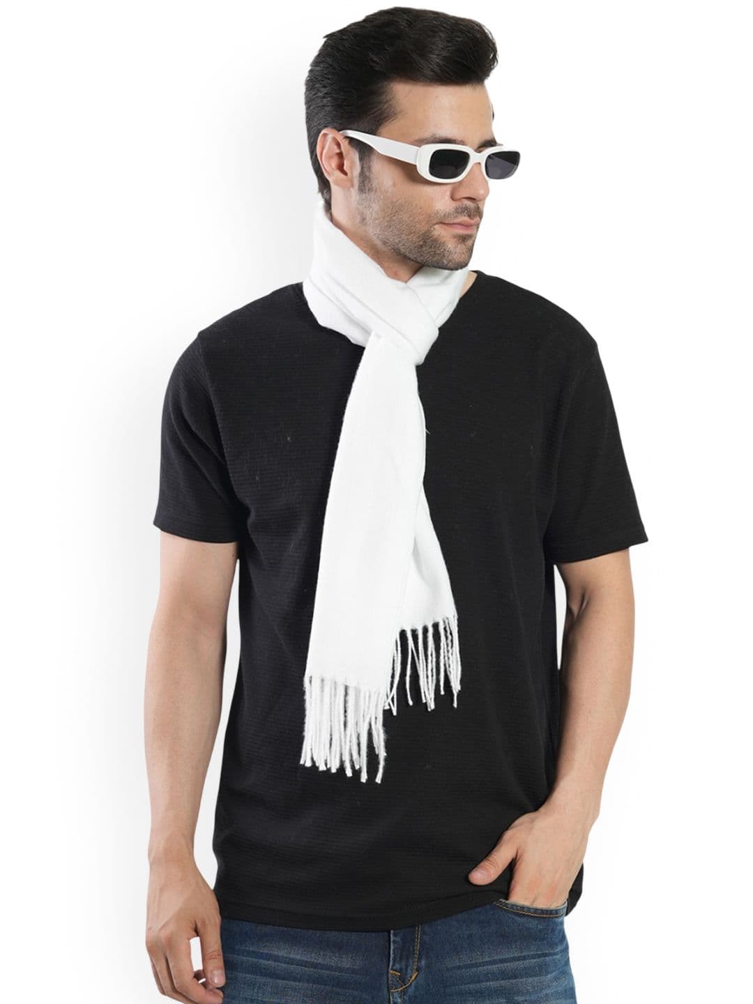 Manra Men Solid Mufflers With Tasselled Border - view 1