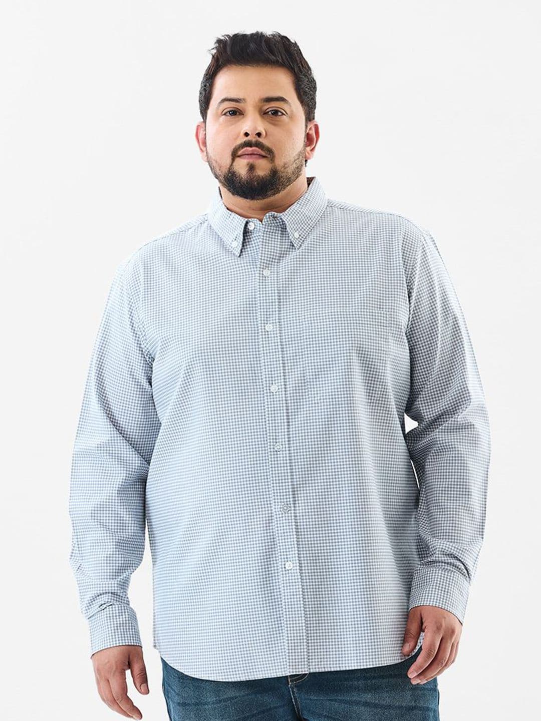 Snitch Plus Size Men Micro Checked Pure Cotton Casual Shirt - view 1