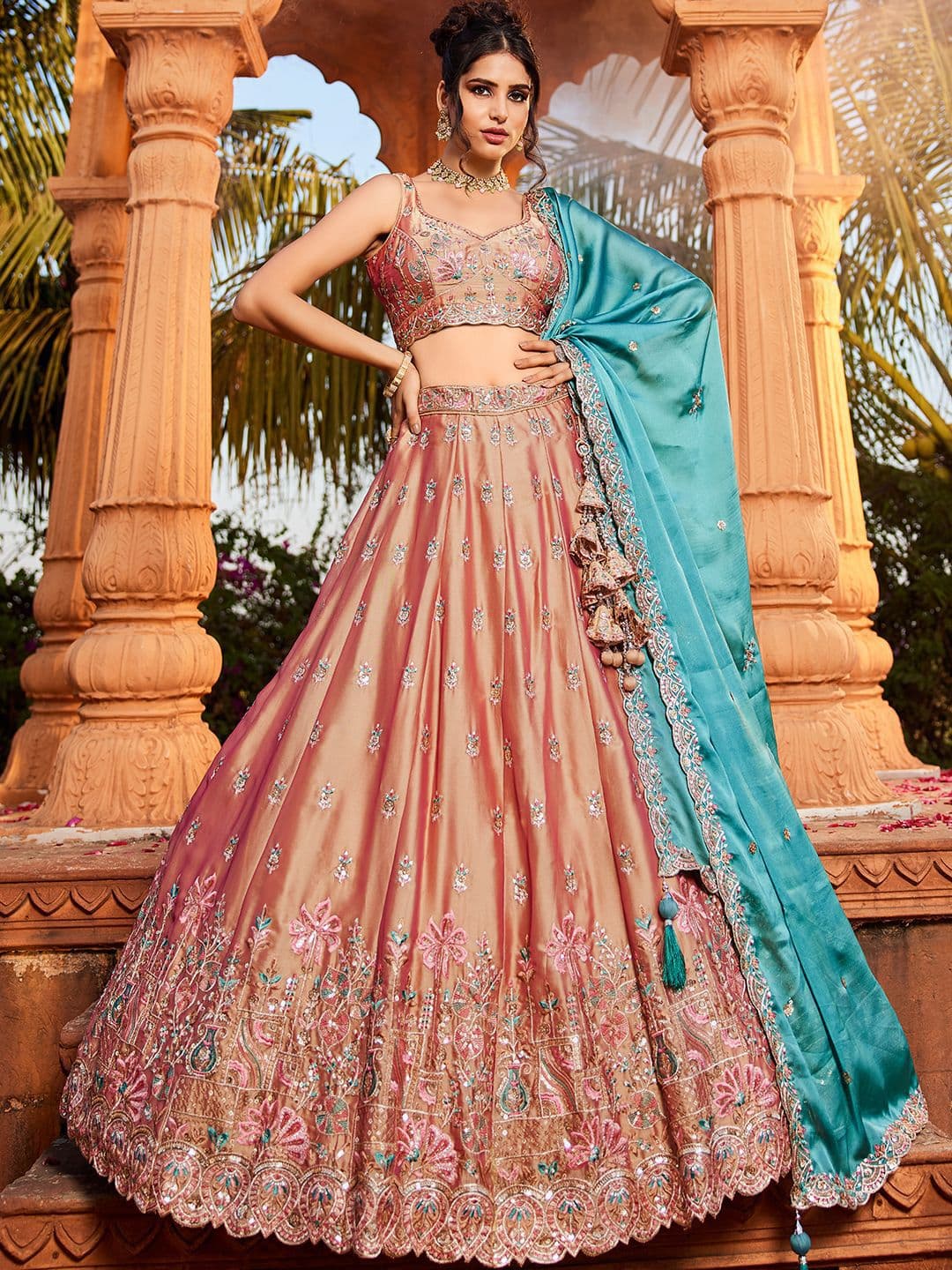 panchhi Embroidered Sequinned Sweetheart Neck Semi-Stitched Lehenga Choli & Dupatta - view 1