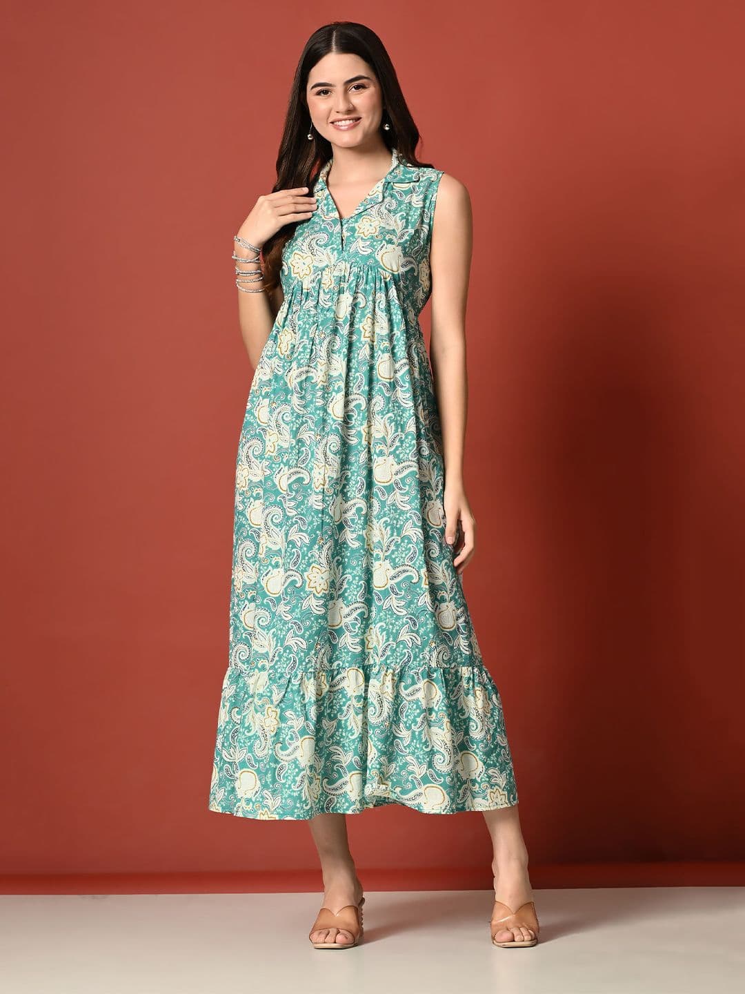 Saanvi Collection Floral Printed Cotton Shirt Collar Anarkali Kurta - view 1