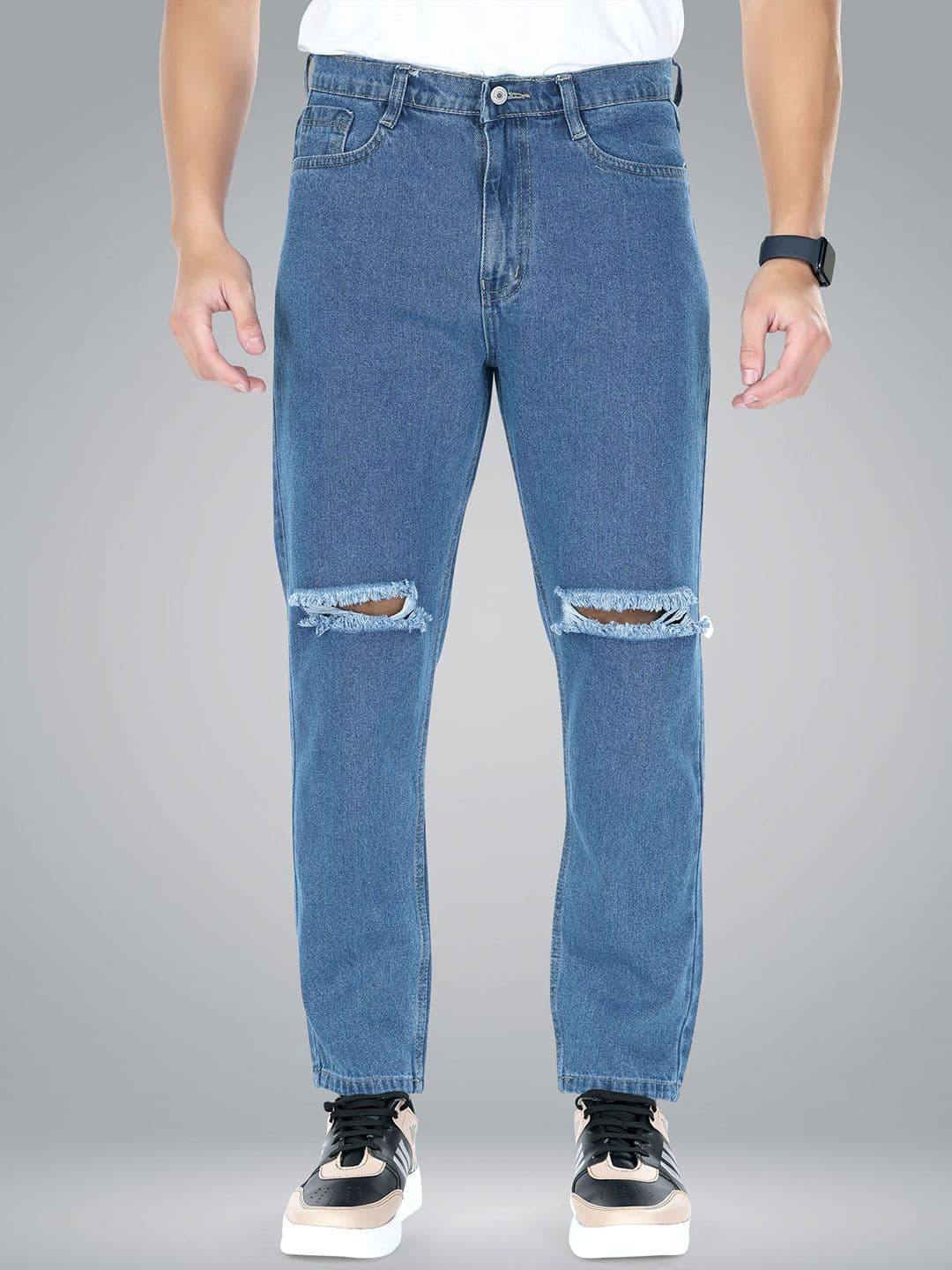 me Queen Men Straight Fit Mid-Rise Slash Knee Non Stretchable Cotton Jeans - view 1