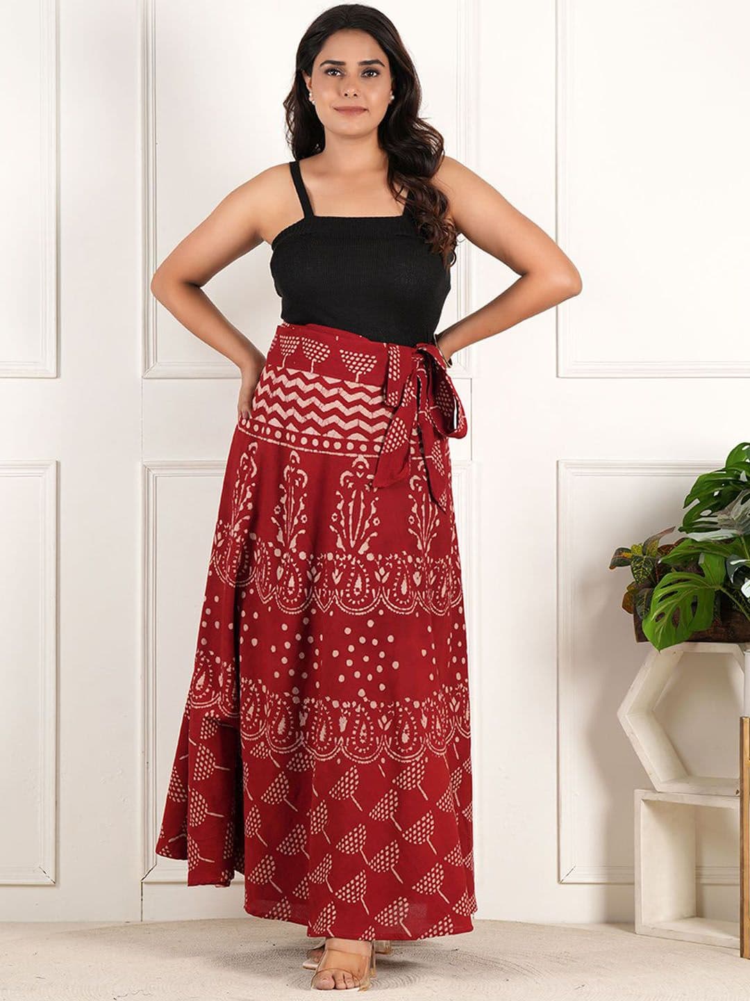 Style Shoes Ethnic Motifs Block Printed Cotton Wrap Around Maxi Skirt - view 1