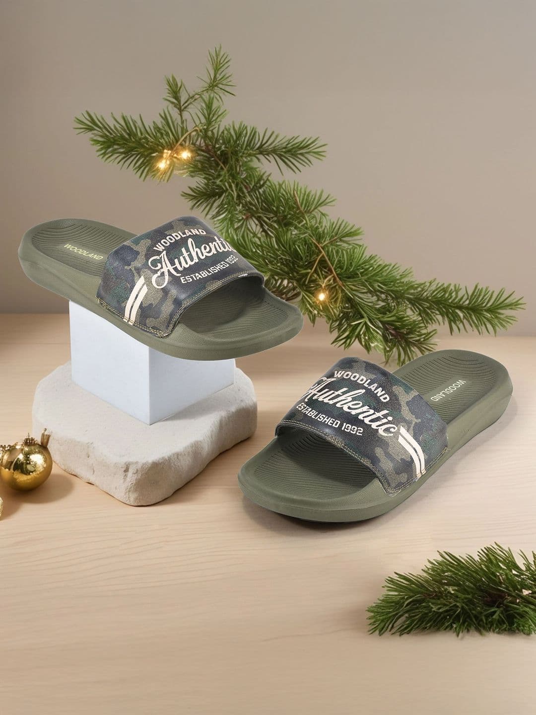Woodland Men Printed Sliders Flip Flops - view 1