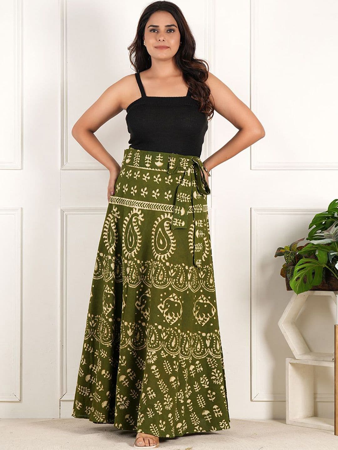Style Shoes Ethnic Motifs Block Printed Cotton Wrap Around Maxi Skirt - view 1