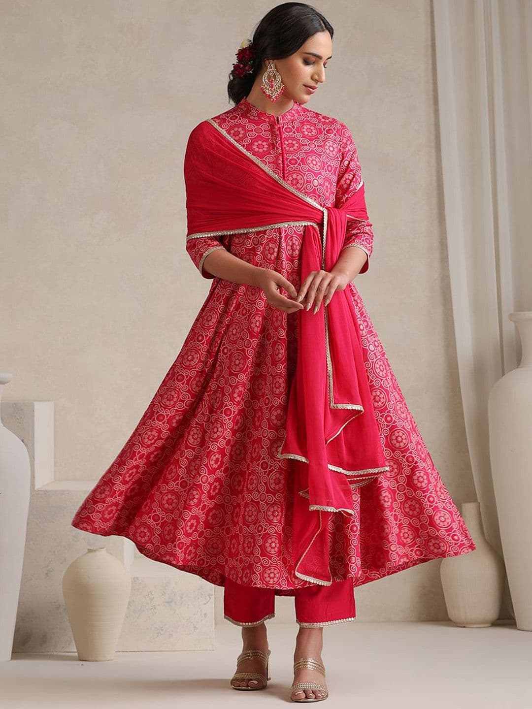 Khushal K Floral Printed Empire Kurta With Palazzos & Dupatta - view 1