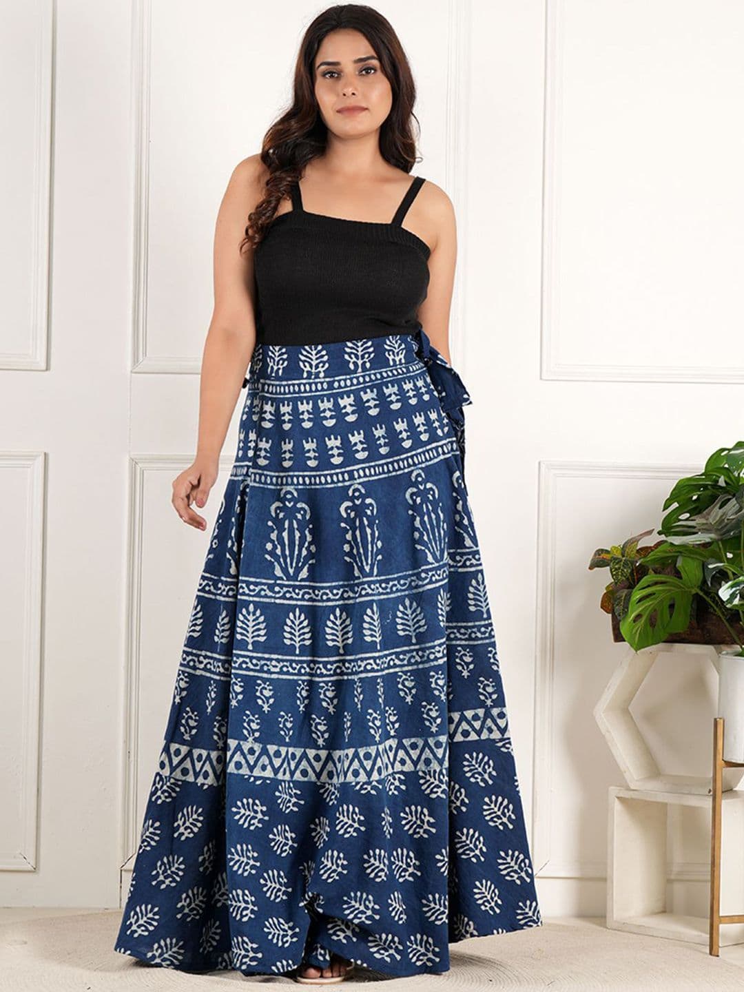 Style Shoes Ethnic Motifs Block Printed Cotton Wrap Around Maxi Skirt - view 1