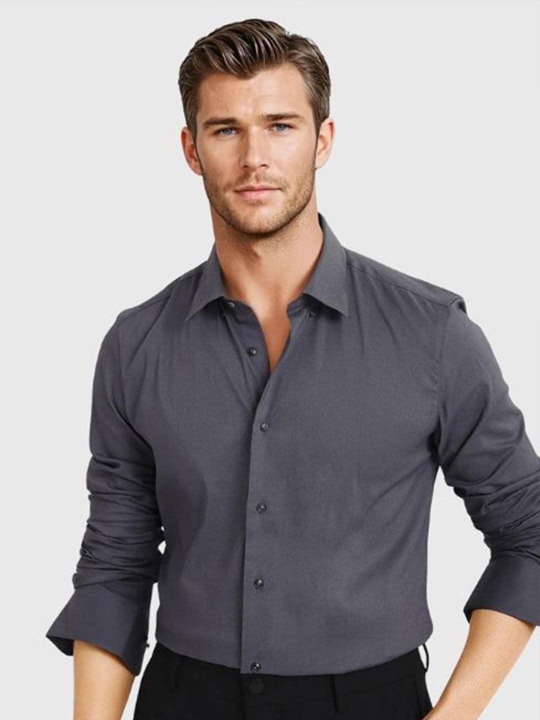 URBANICE Men Classic Slim Fit Solid Spread Collar Cotton Formal Shirt - view 1