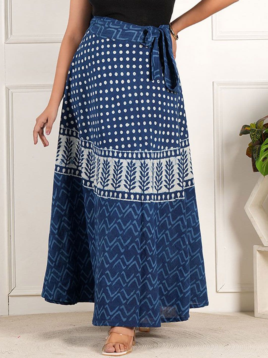 Style Shoes Block Printed Cotton Wrap Around Maxi Skirt - view 1