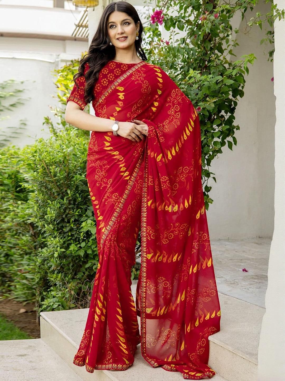 KALINI women Bandhani Pure Georgette Saree - view 1