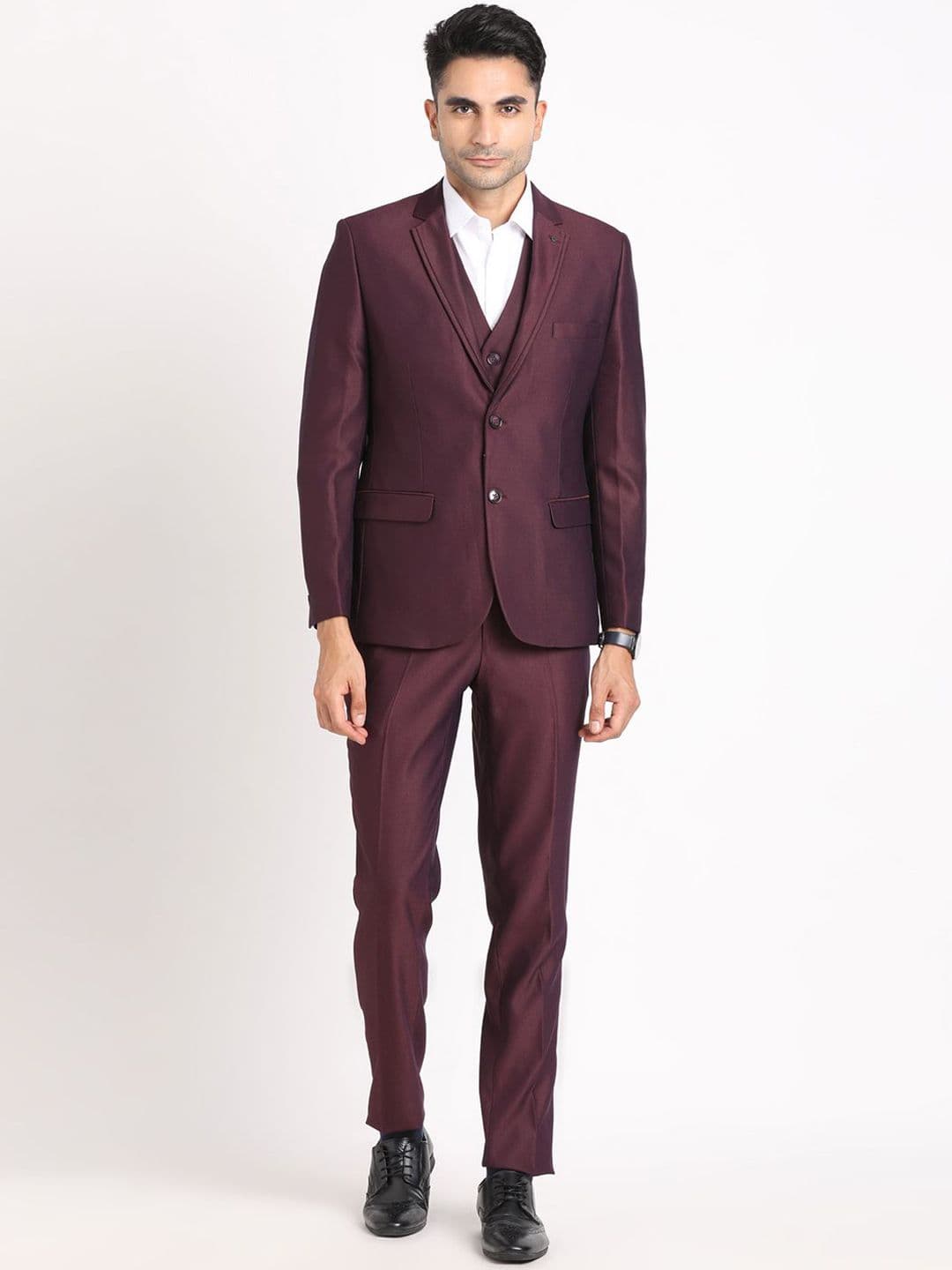 Turtle Self Design Single Breasted Notched Collar 3-Piece Suit