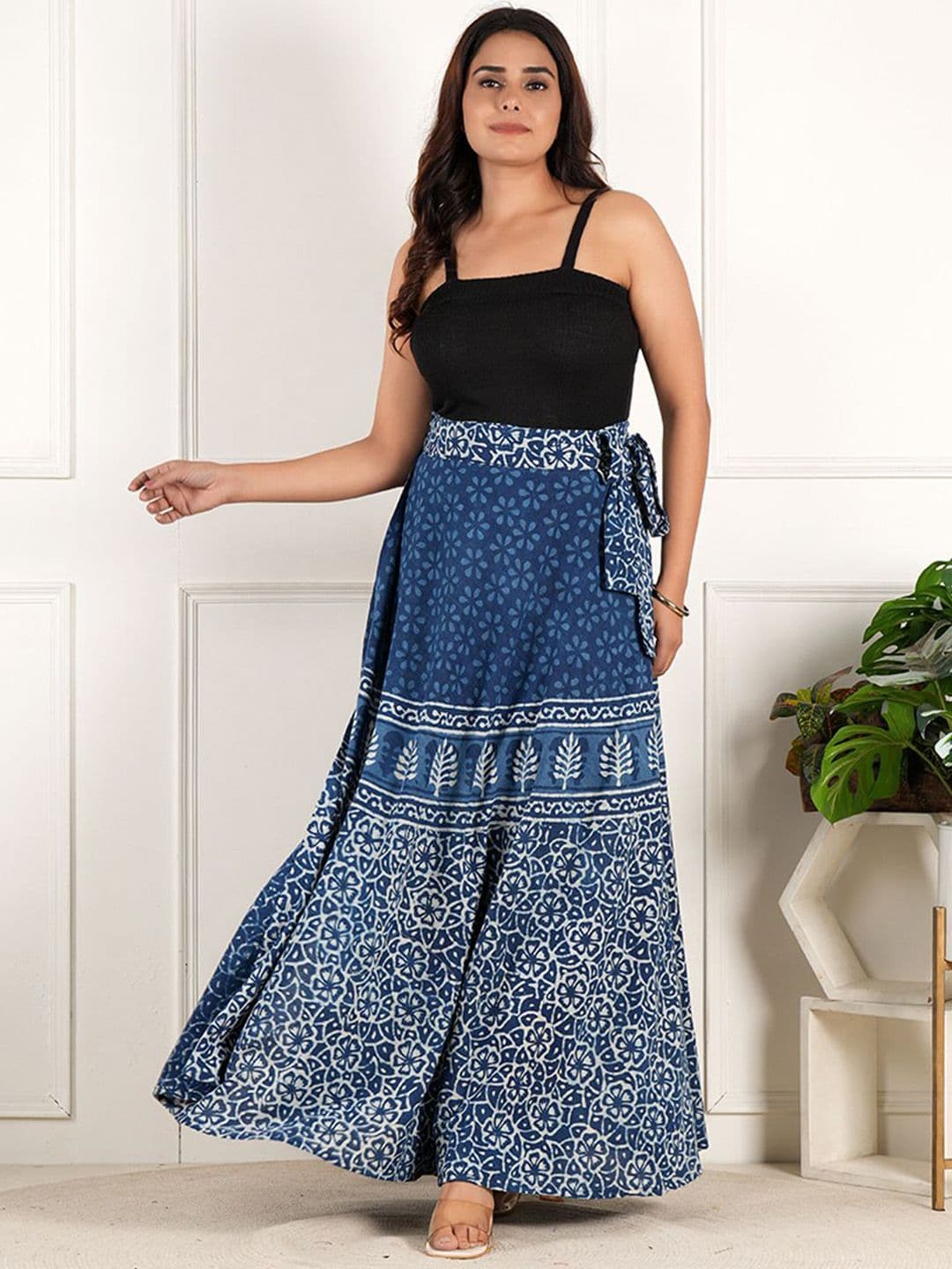 Style Shoes Block Printed Cotton Wrap Around Maxi Skirt - view 1