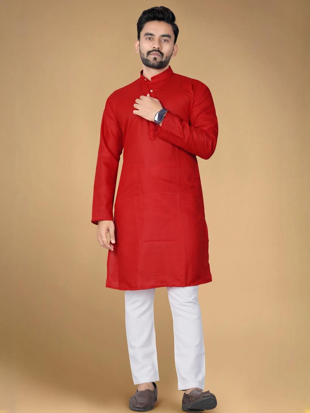 DVILLA Men Cotton Solid Straight Kurta - view 1