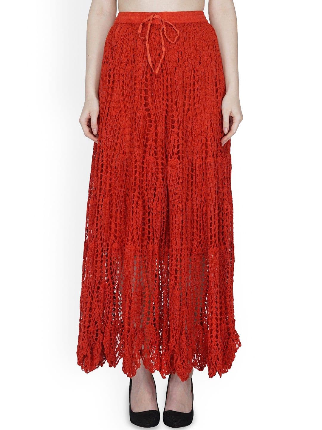 USHA ENTERPRISES Pure Cotton Crochet Flared Maxi Skirt - view 1