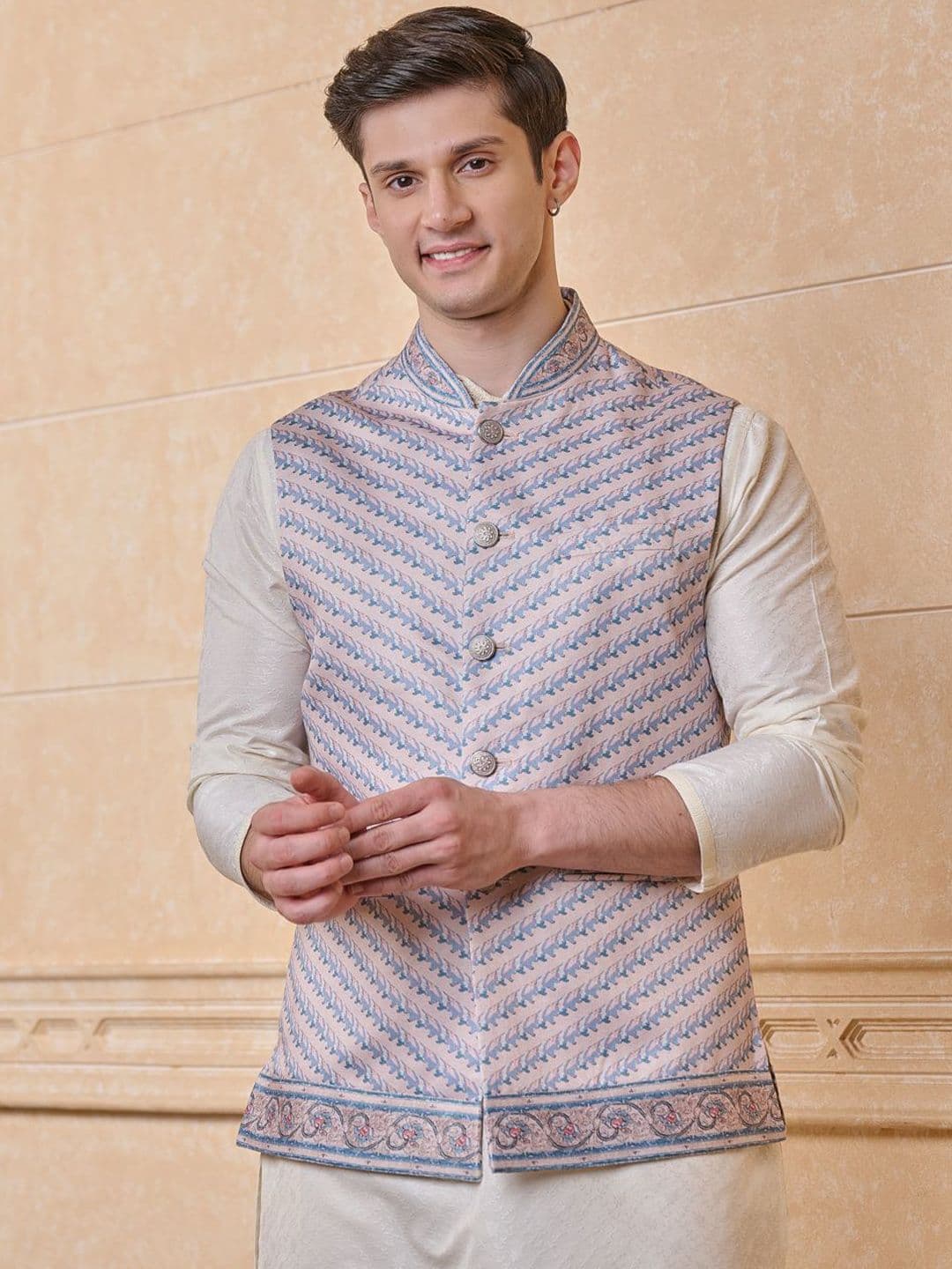 Tasva Men Printed Classic Bundi Nehru Jacket - view 1