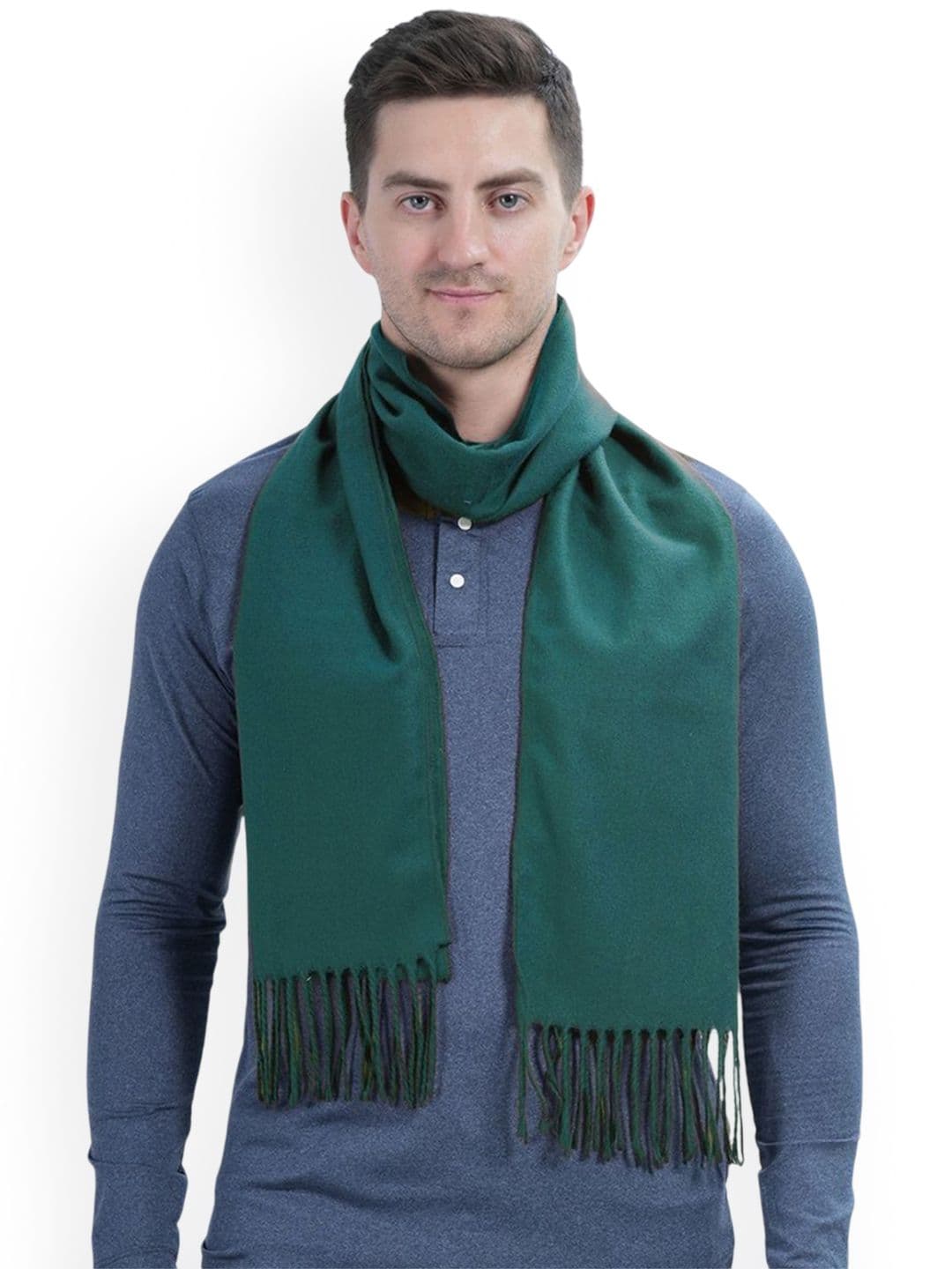 Manra Men Solid Plain Muffler With Tasselled Border - view 1