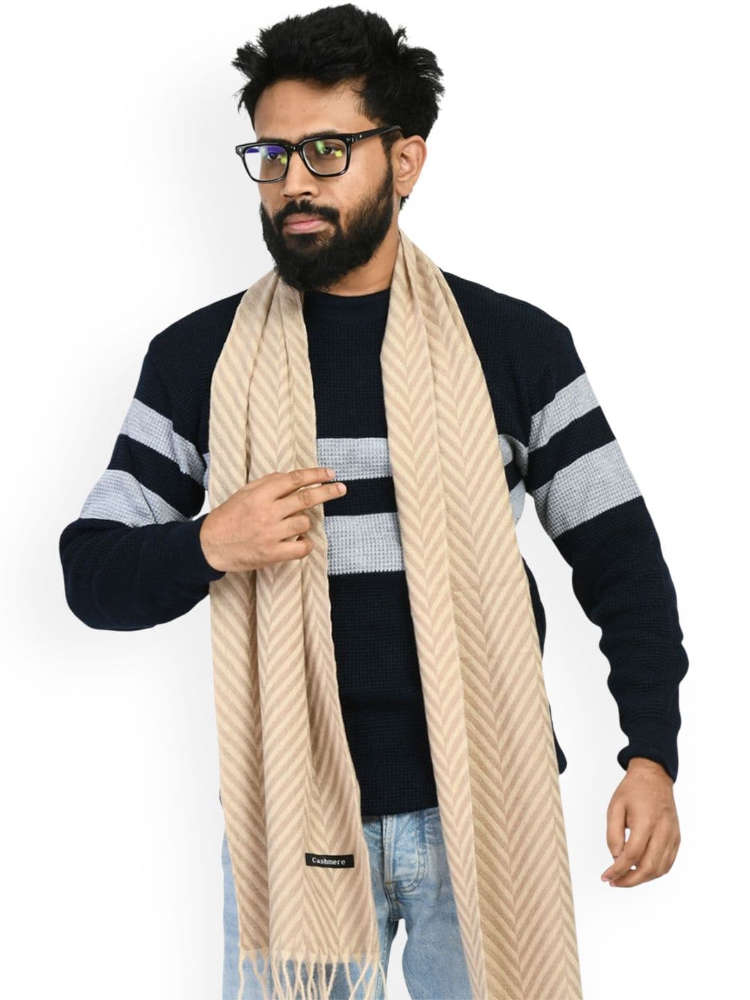 Manra Men Striped Mufflers With Tasselled Border - view 1