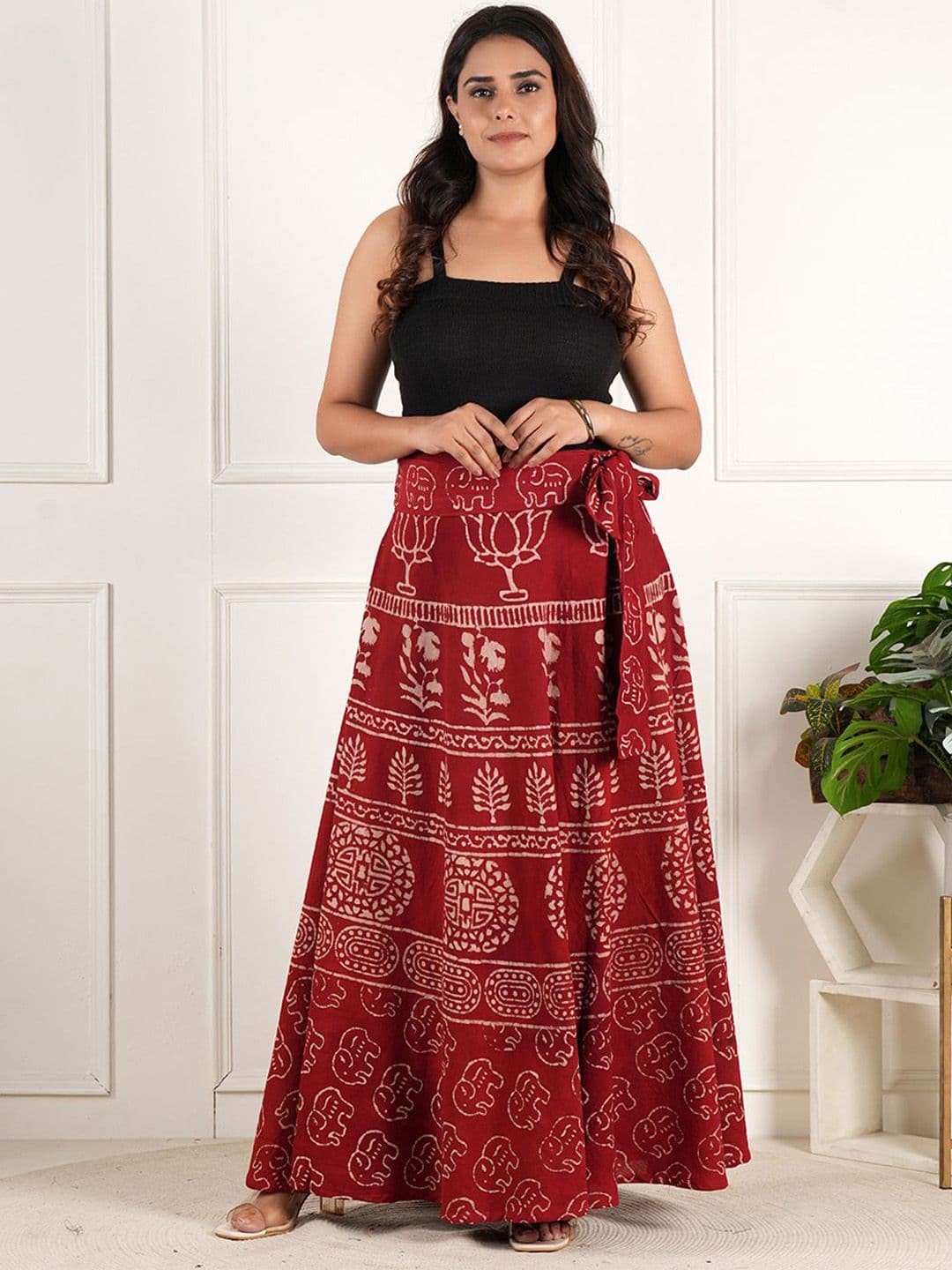 Style Shoes Women Ethnic Motifs Block Printed Cotton Wrap Around Maxi Skirt - view 1