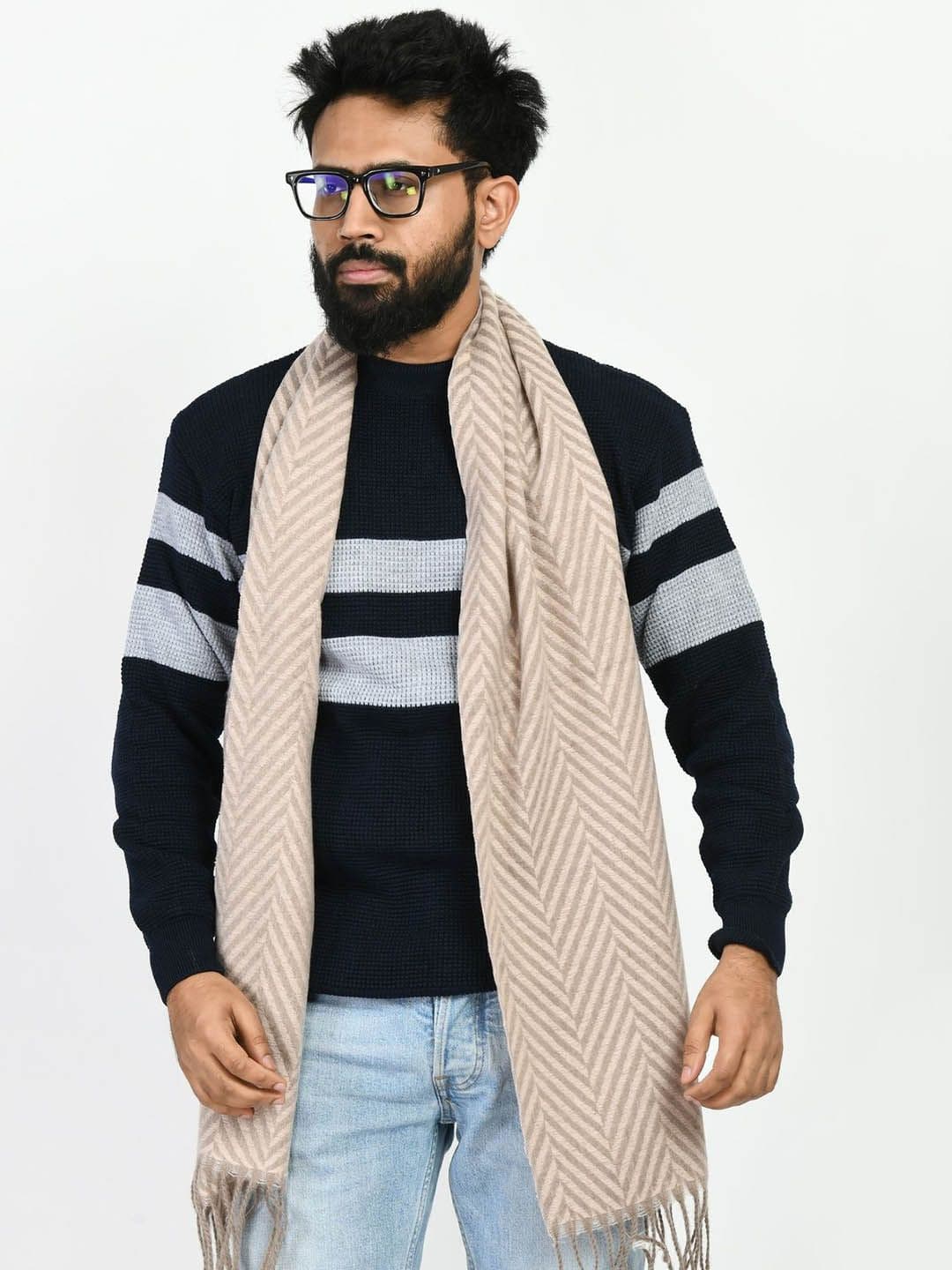 Manra Men Striped Acrylic Mufflers with Frayed Border - view 1