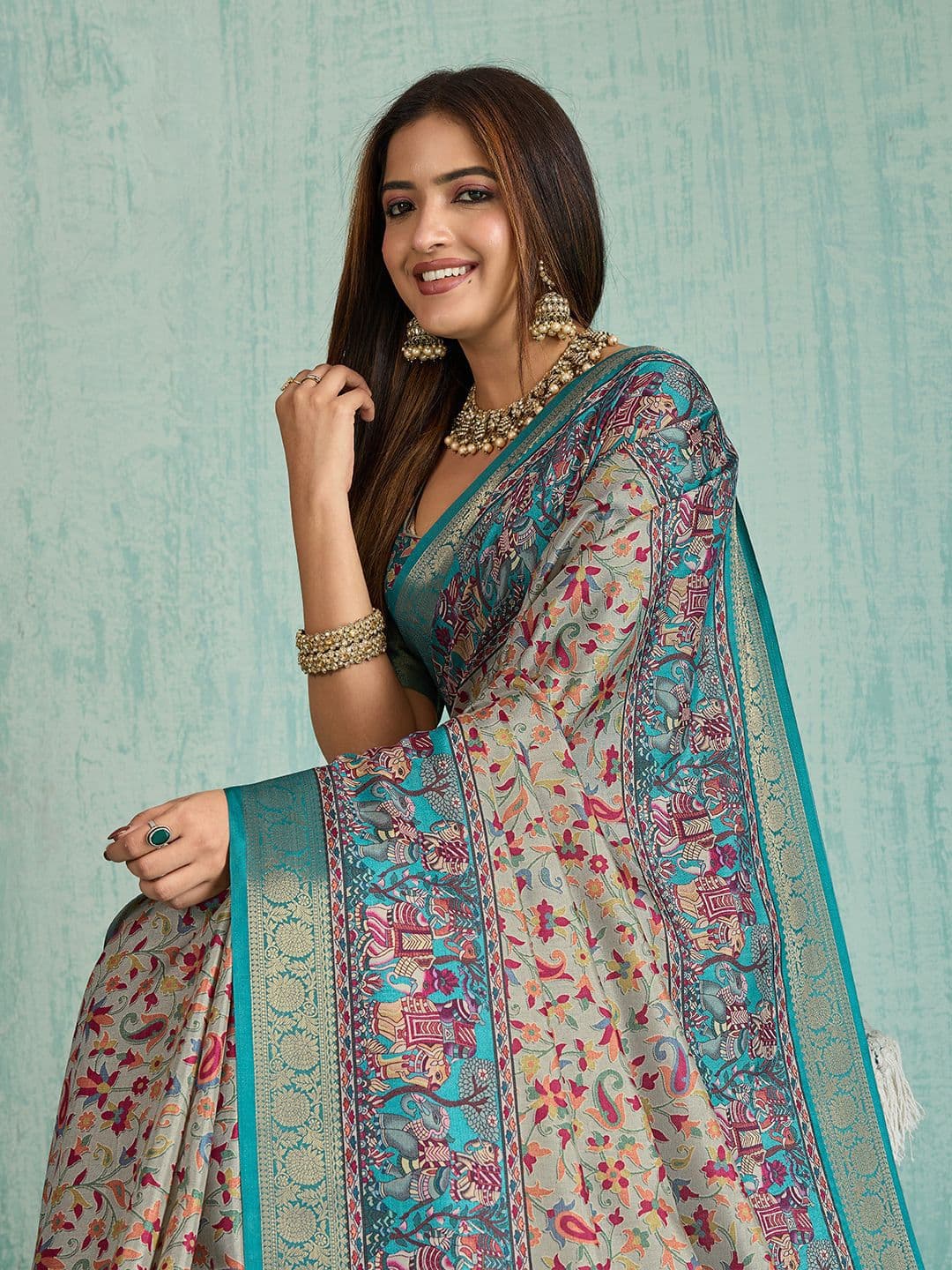 PBS PRINTS Floral Printed Zari Tussar Saree With Blouse Piece - view 1