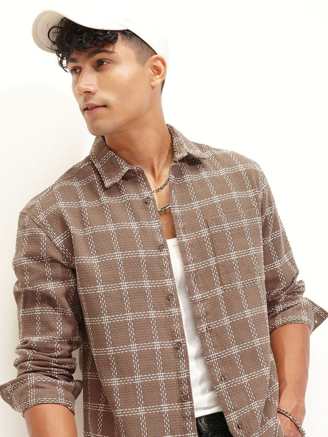 HIGHLANDER Checked Spread Collar Cotton Relaxed Fit Shirt - view 1