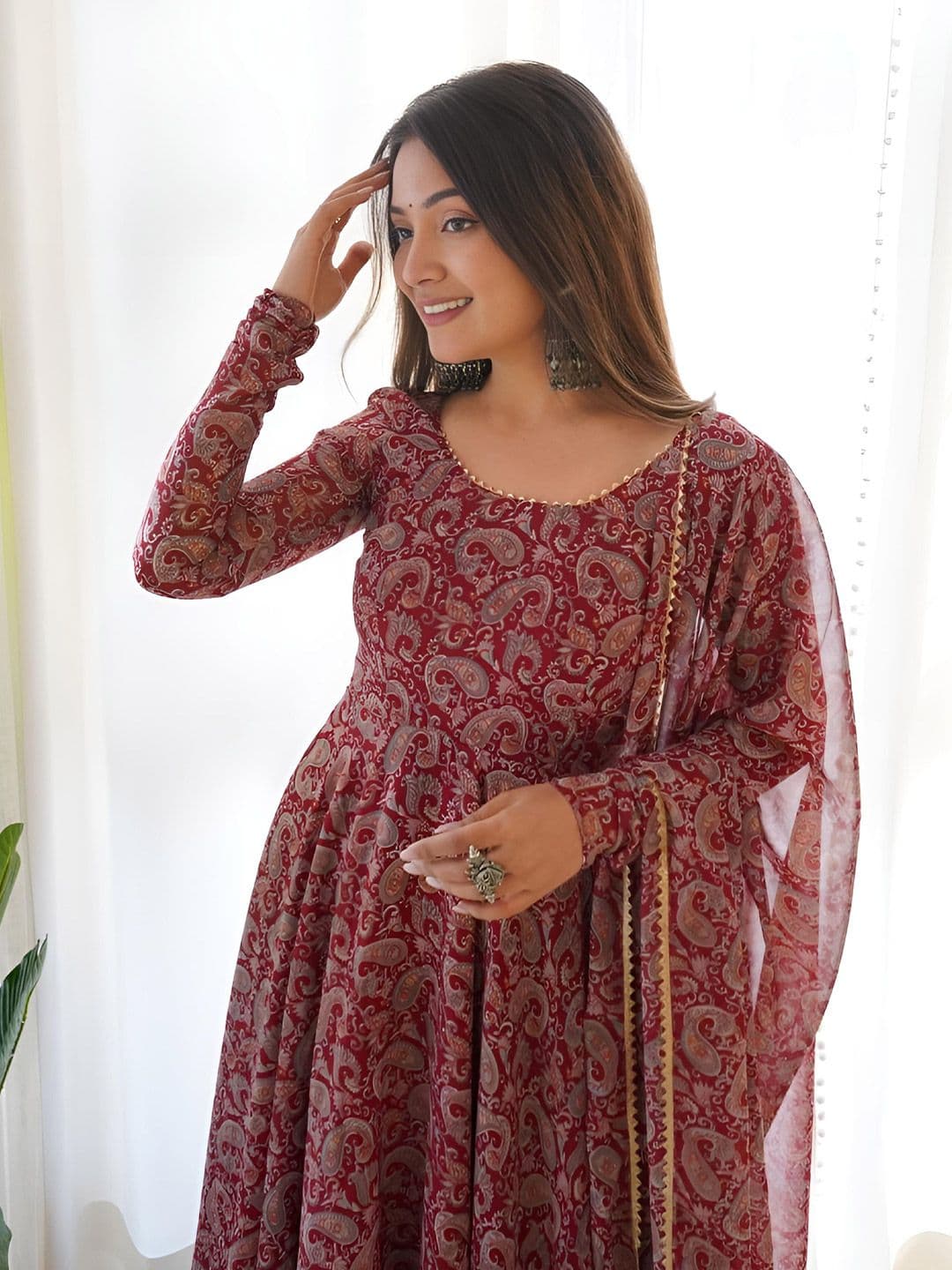 HELWIN DESIGNER Floral Printed Gown Ethnic Dress With Dupatta - view 1
