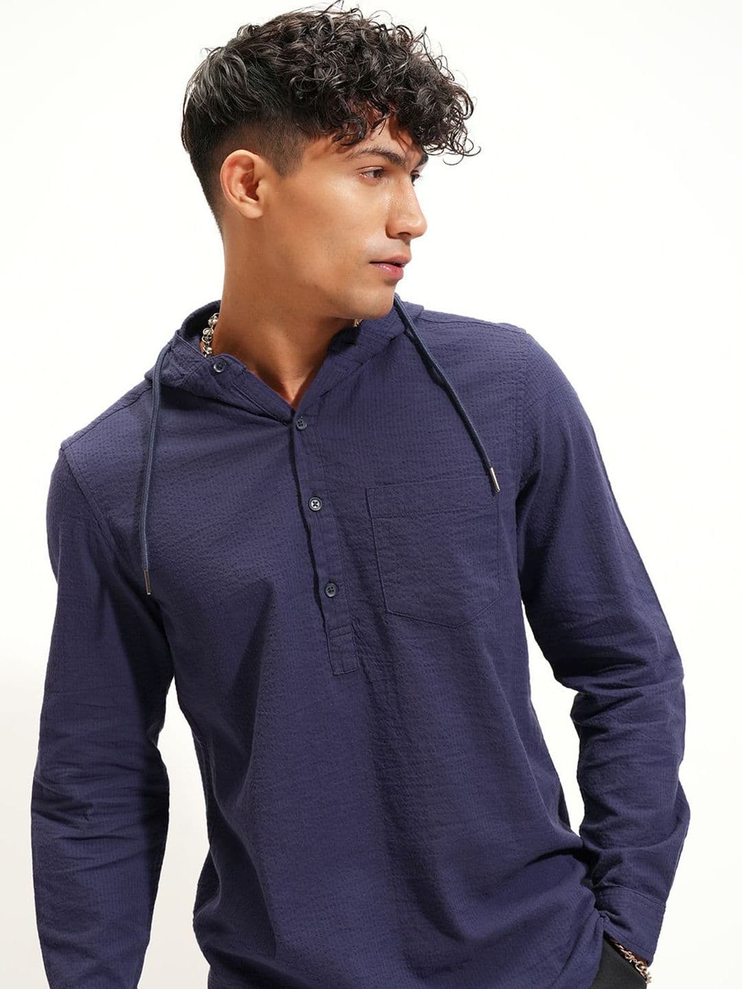 HIGHLANDER Men Textured Hooded Cotton Casual Shirt - view 1