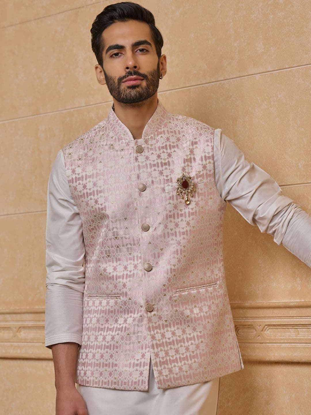 Tasva Men Woven Design Nehru Jacket - view 1