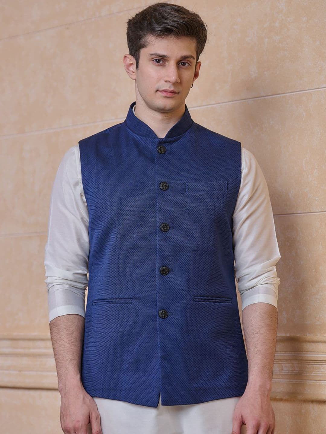 Tasva Men Woven Design Nehru Jacket - view 1