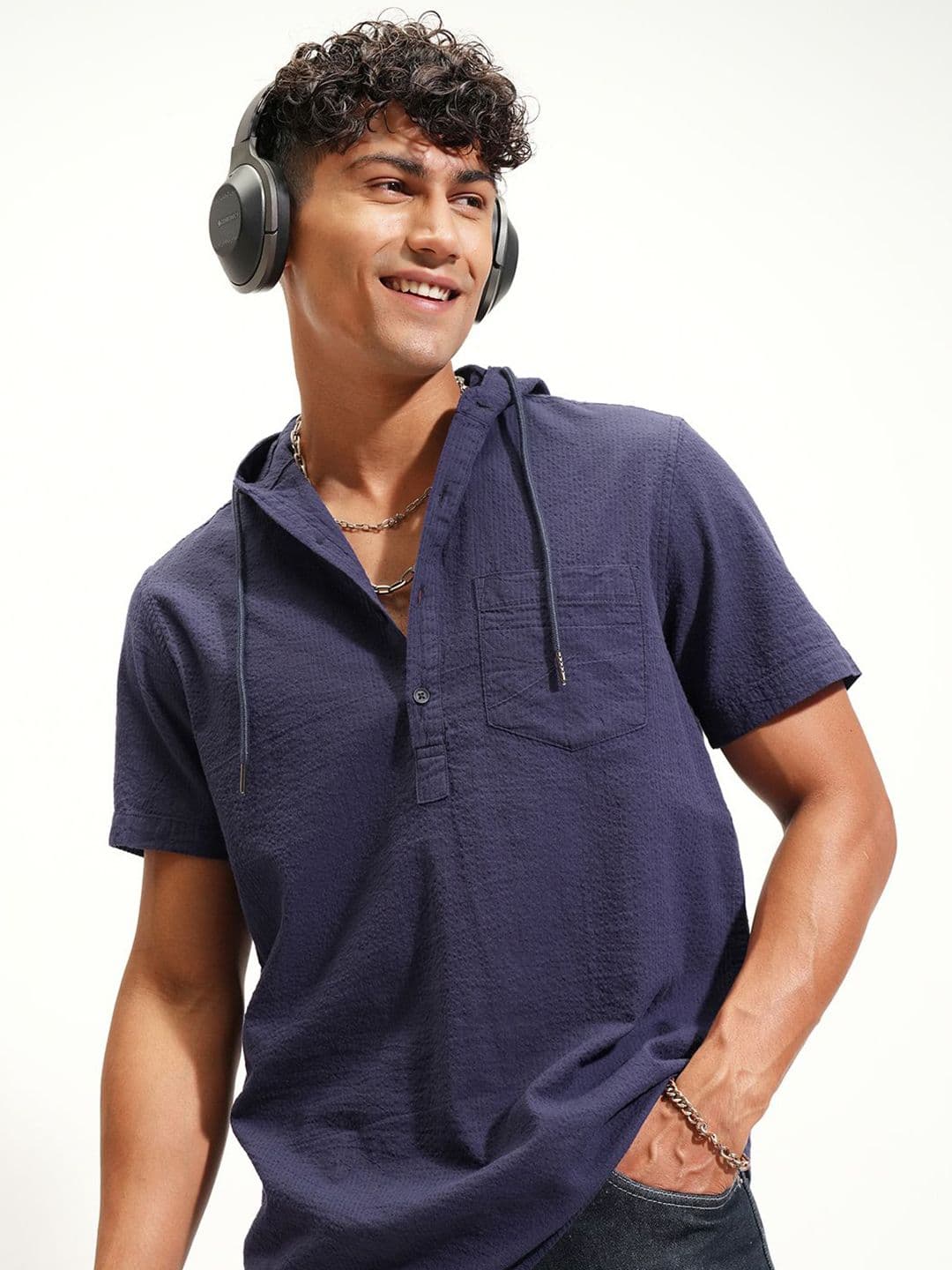 HIGHLANDER Striped Hooded Cotton Relaxed Fit Shirt - view 1
