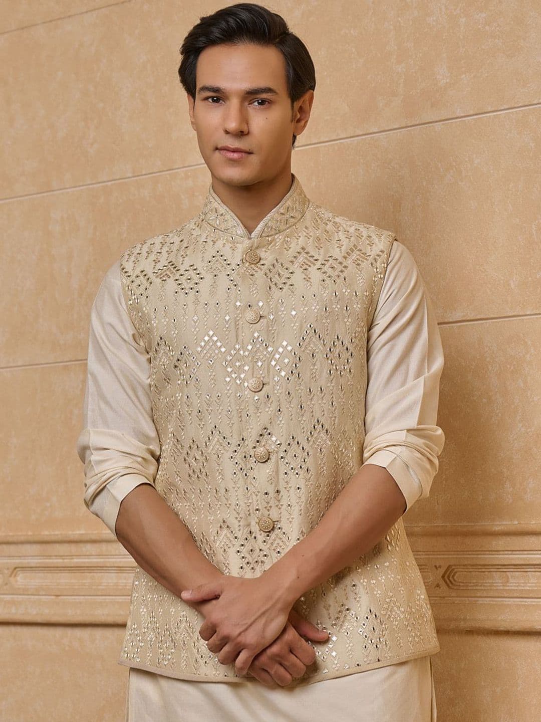 Tasva Patra Embroidered Woven Nehru Jackets - view 1