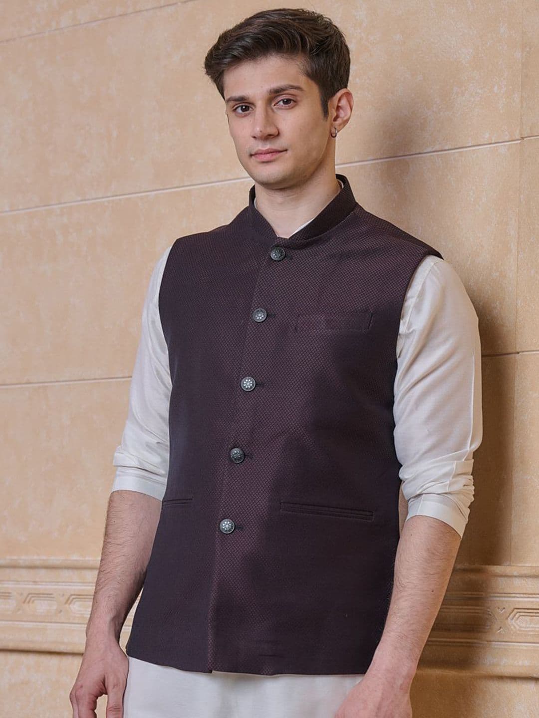 Tasva Men Woven Design Nehru Jackets - view 1