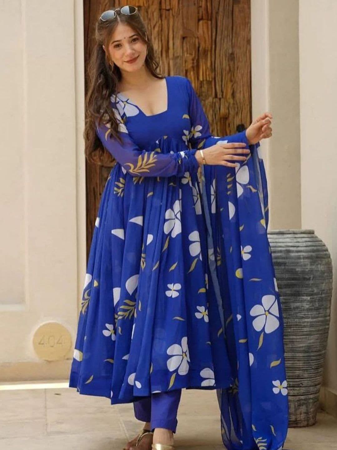 HELWIN DESIGNER Floral Printed Gown Ethnic Dress With Dupatta - view 1