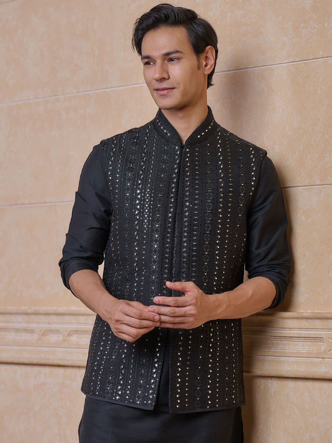 Tasva Embroidered Woven Nehru Jacket - view 1