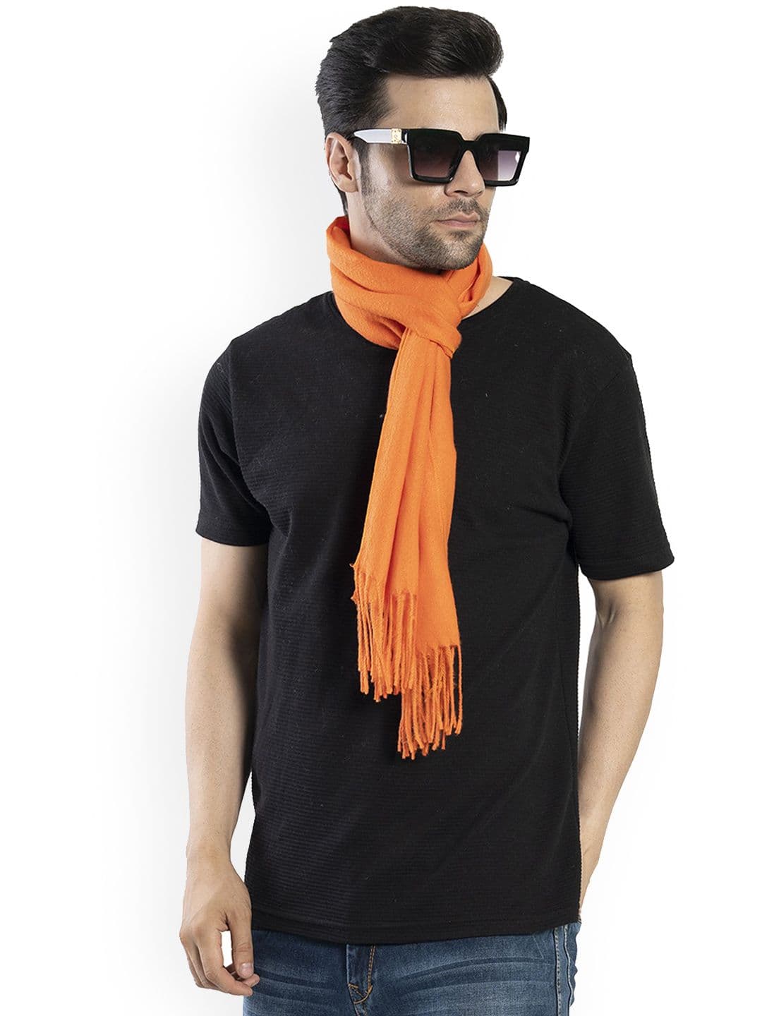 Manra Men Solid Plain Mufflers With Fringed Border - view 1