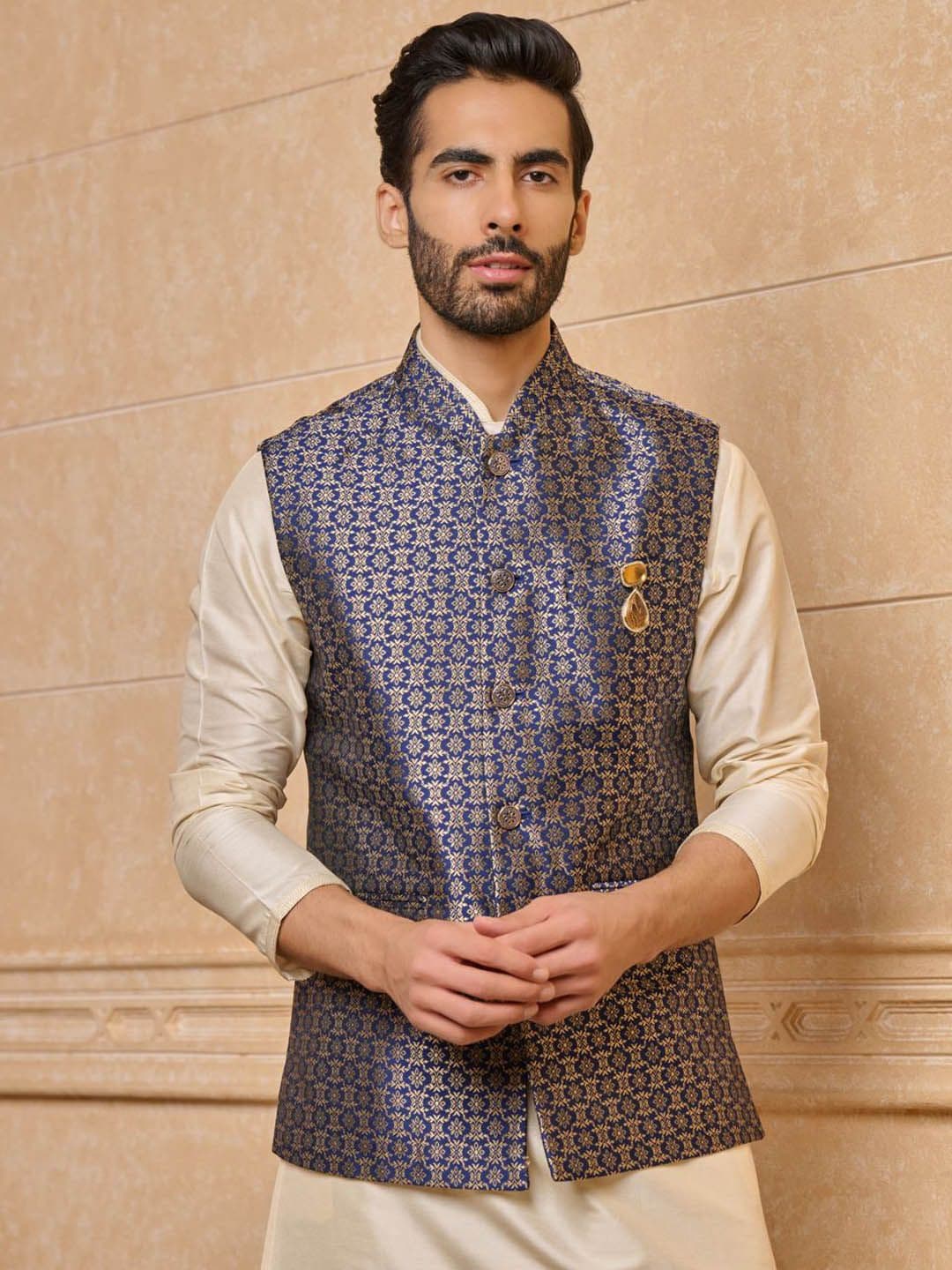Tasva Ethnic Motifs Woven Design Classic Bundi Nehru Jacket - view 1