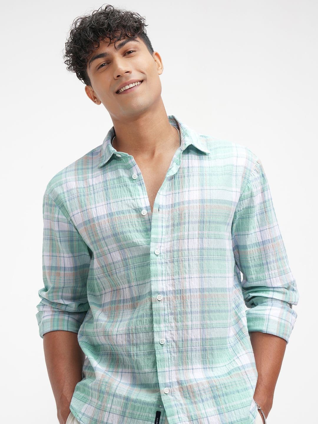 HIGHLANDER Men Checked Spread Collar Cotton Casual Shirt - view 1
