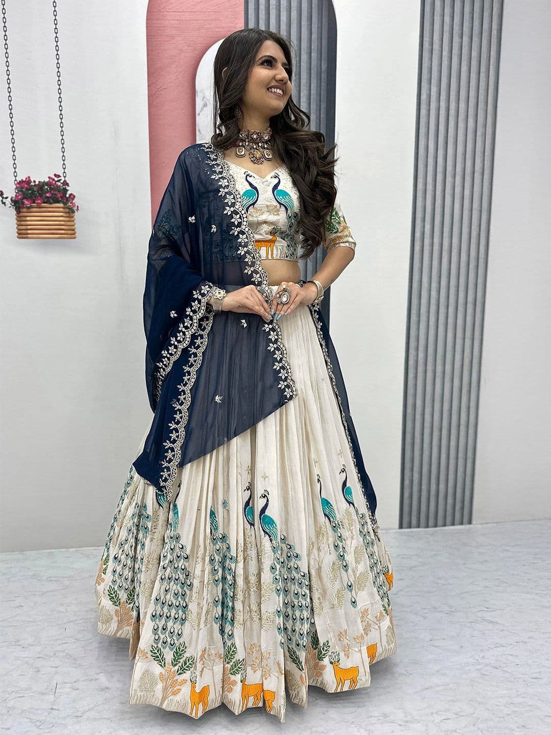 BAESD Floral Embroidered Sequinned Semi-Stitched Lehenga & Unstitched Blouse With Dupatta - view 1