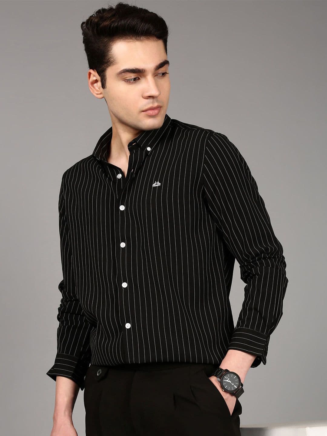 British Club Men Comfort Slim Fit Vertical Striped Button-Down Collar Casual Shirt - view 1