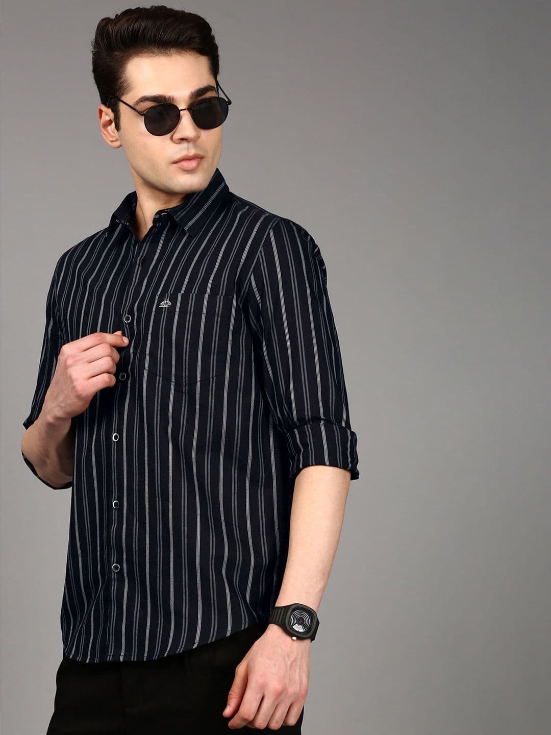 British Club Men Comfort Fit Vertical Striped Spread Collar Cotton Casual Shirt - view 1