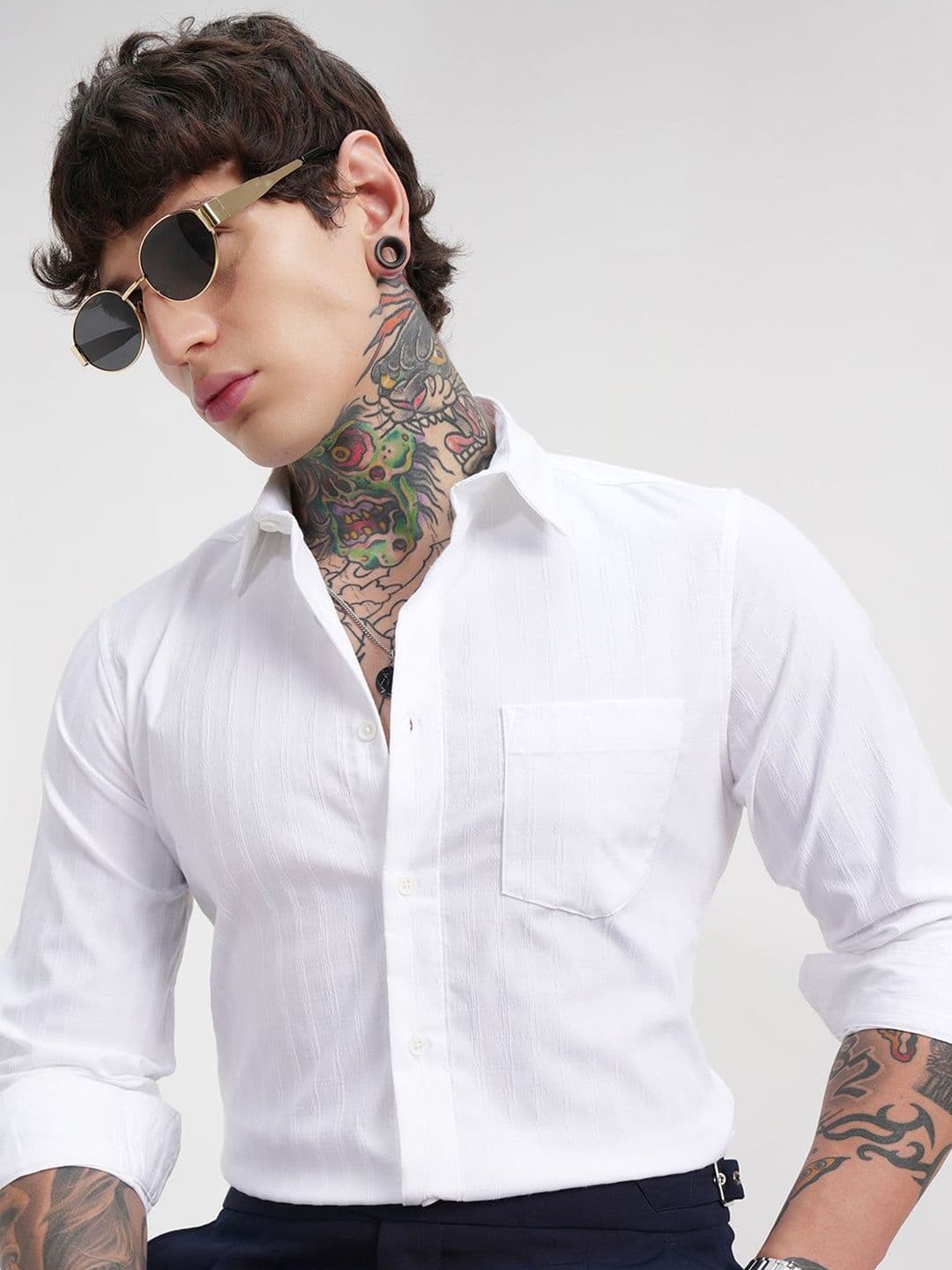 HIGHLANDER Slim Fit Textured Spread Collar Roll-Up Sleeves Shirt - view 1