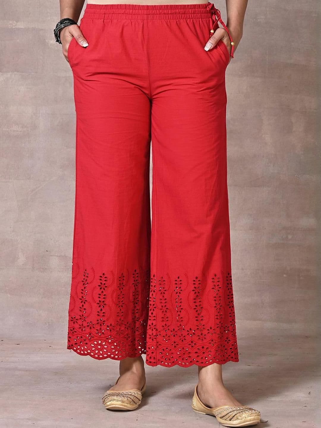 Lakshita Women Red Flared Knitted Palazzos - view 1