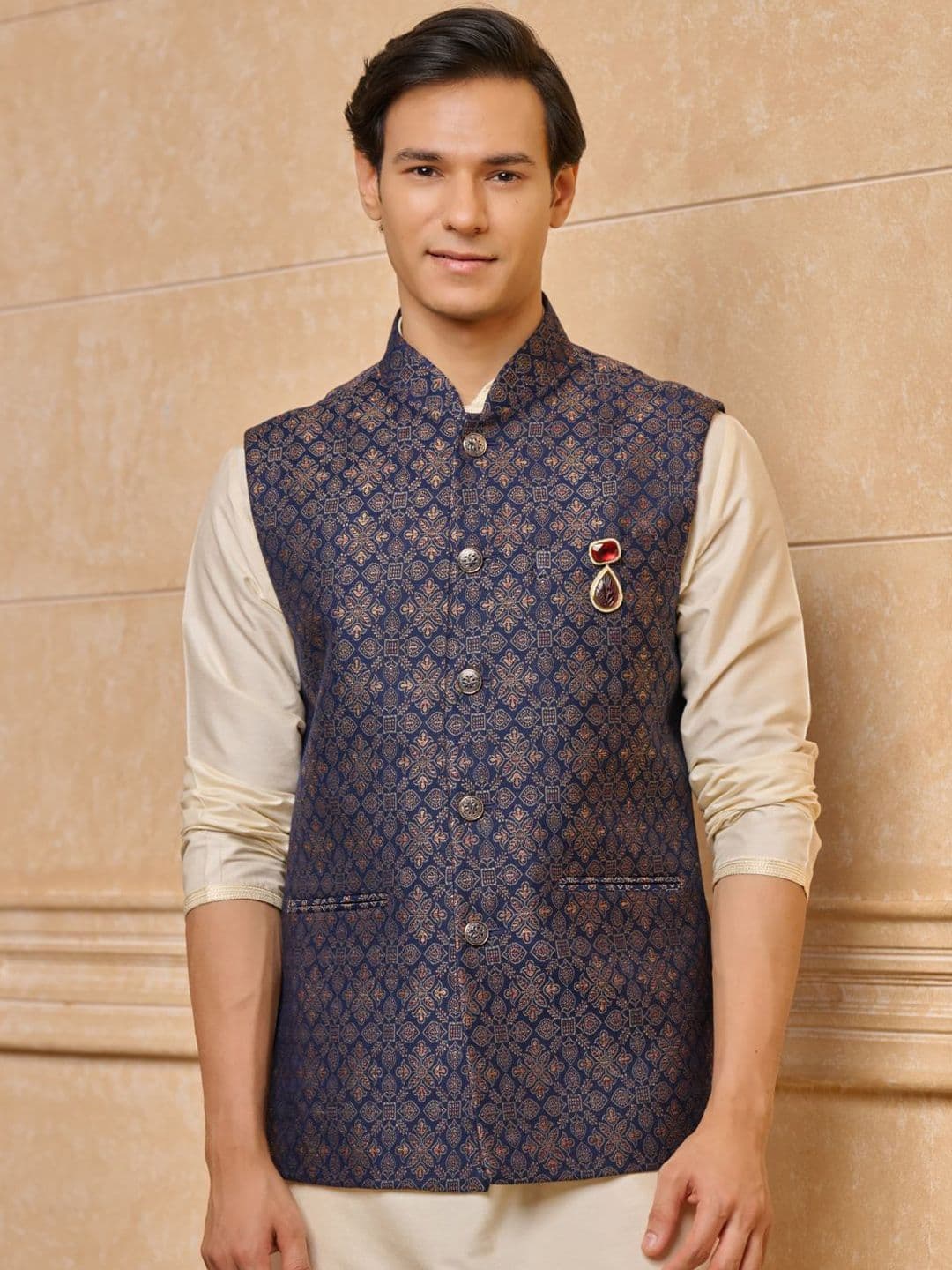 Tasva Ethnic Motifs Printed Woven Classic Bundi Nehru Jacket - view 1
