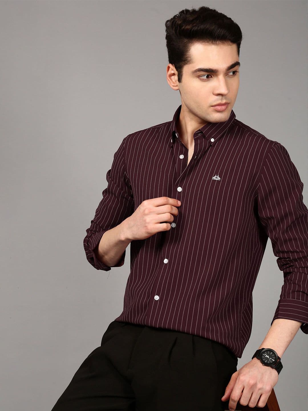 British Club Men Comfort Slim Fit Vertical Striped Button-Down Collar Casual Shirt - view 1