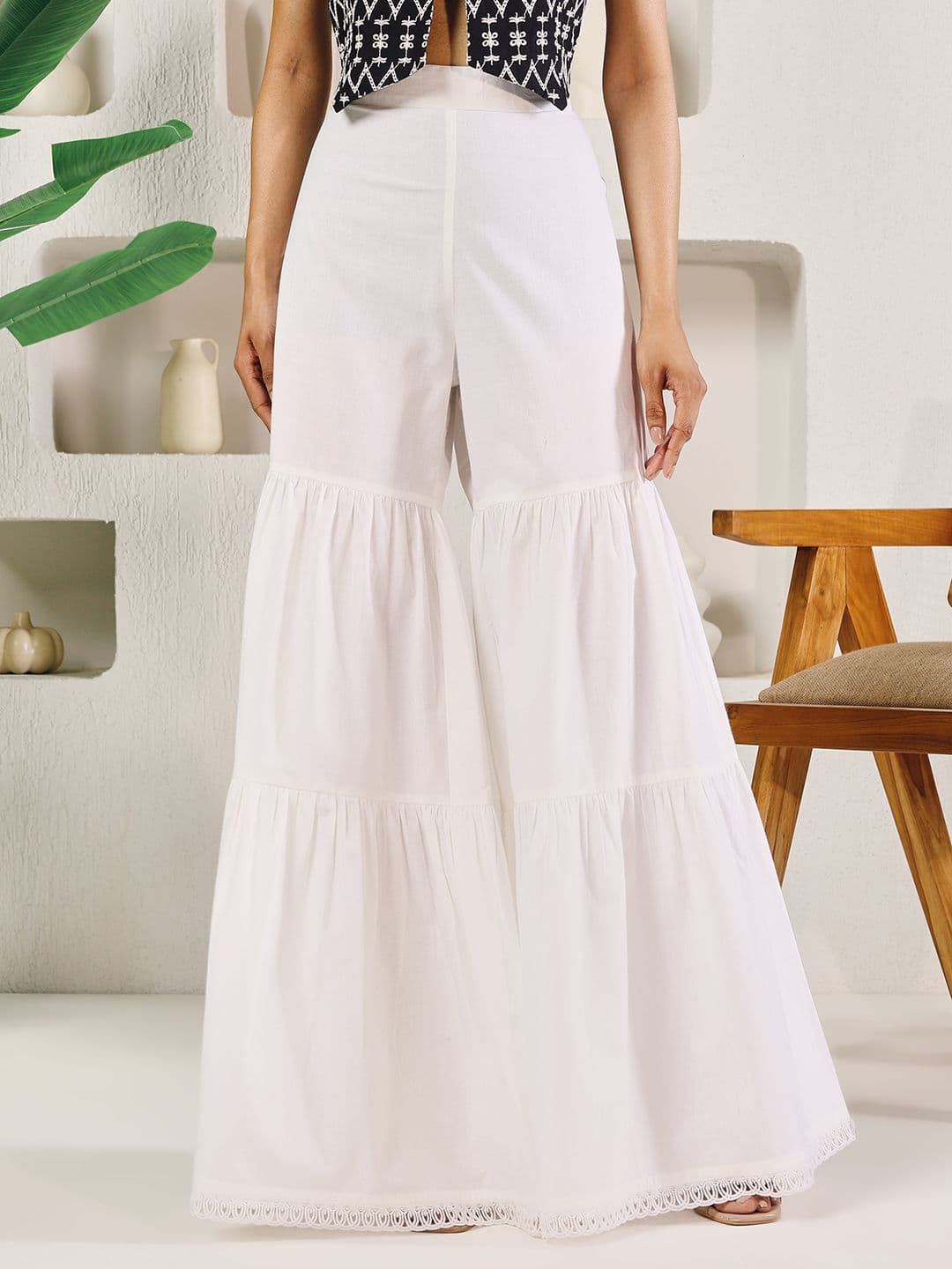 FIORRA Women Flared Cotton Tiered Sharara Palazzos - view 1
