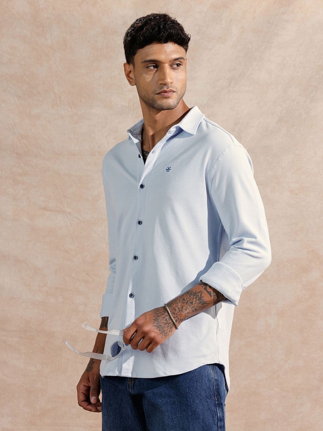 WROGN Men Comfort Fit Solid Spread Collar Cotton Casual Shirt - view 1