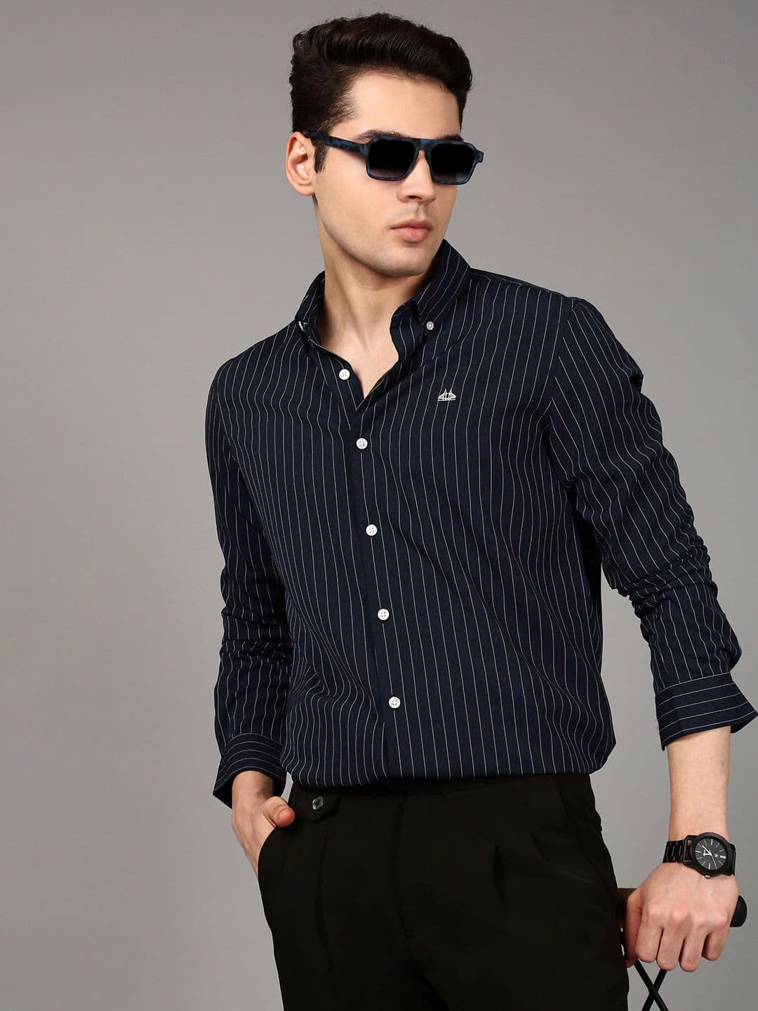 British Club Comfort Slim Fit Striped Spread Collar Casual Shirt - view 1