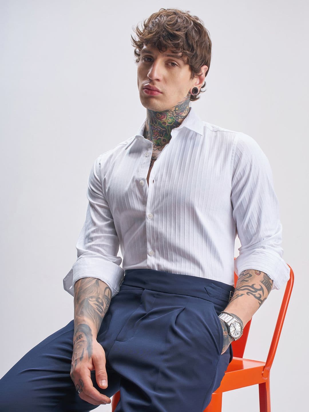 HIGHLANDER Men Slim Fit Textured Spread Collar Formal Shirt - view 1