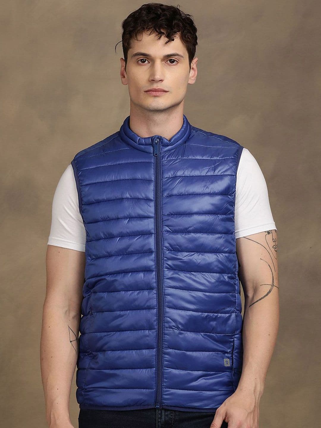 Turtle Men Stand Collar Solid Windcheater Casual Puffer Jacket - view 1