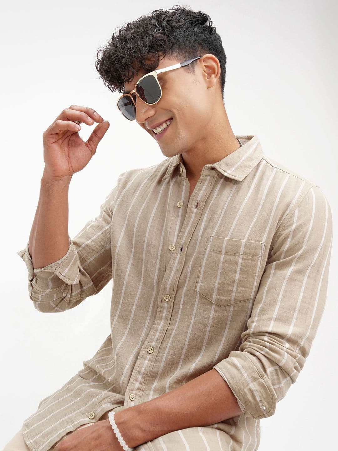 HIGHLANDER Men Vertical Striped Spread Collar Cotton Casual Shirt - view 1